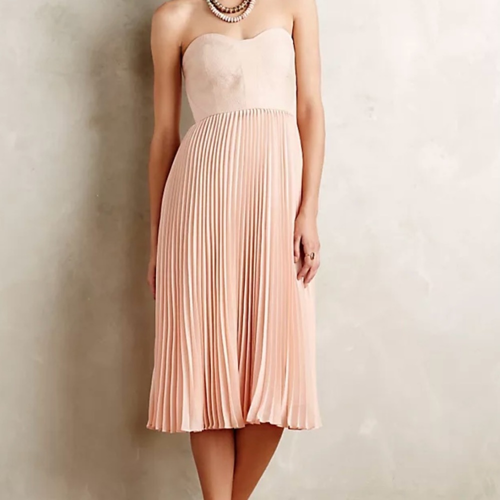 Elegant Strapless Pleated Dress - Pink
